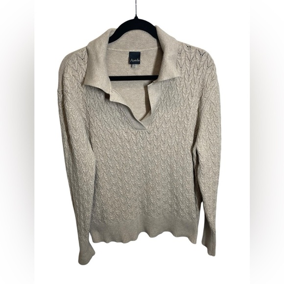 Aaeda Sweaters - Aaeda women’s crewneck cableknit sweater neutral tan women’s XL